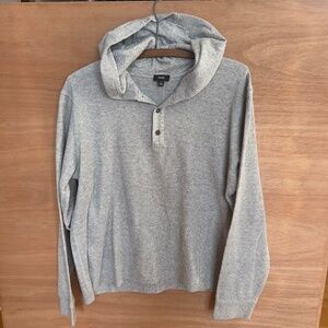 VINCE men's gray ribbed hoodie sweater size M medium cotton modal blend button